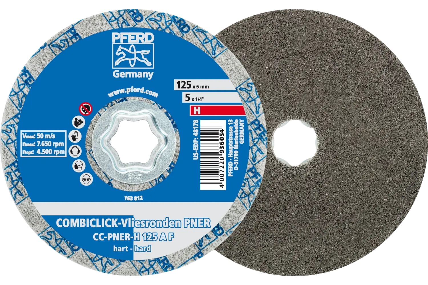 Picture of Pferd Combiclick® Unitized Disc, 5" Dia, Fine, Hard, 8AM, Aluminum Oxide